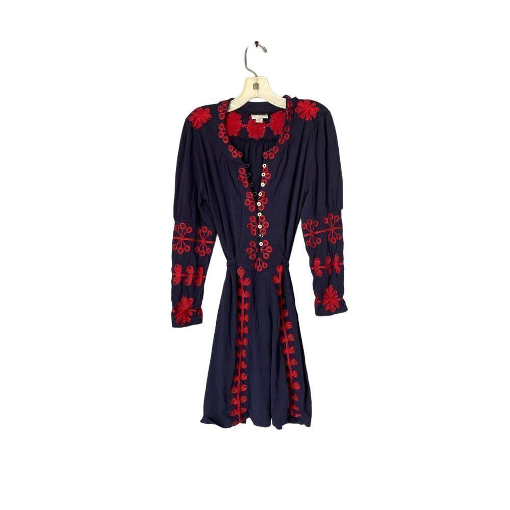 Papo d anjo girls blue and red floral embroidered dress Size 8
